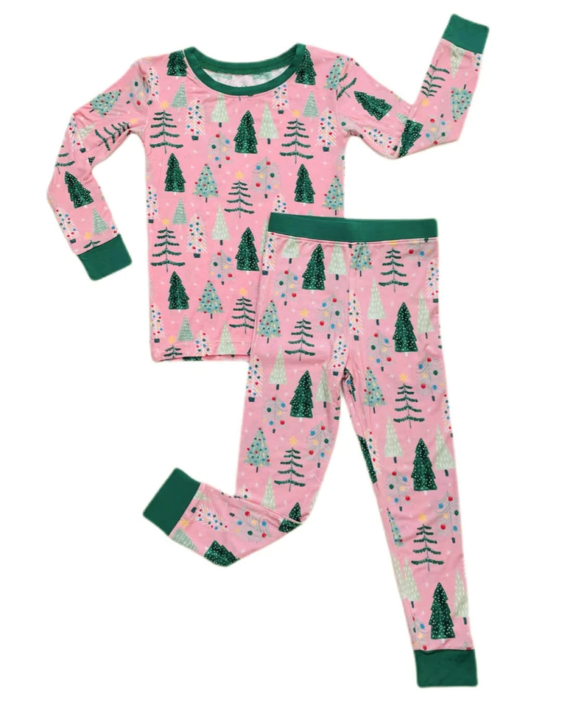 Pink Christmas Tree Pajamas for Girls 